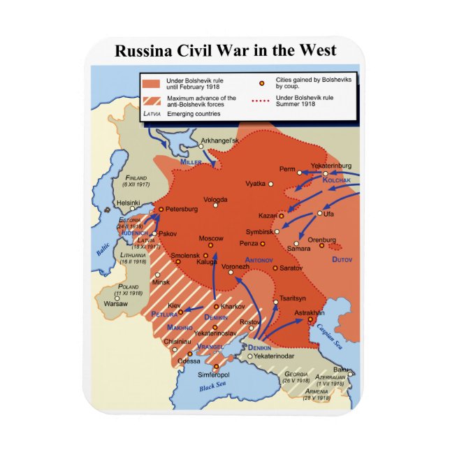 Ímã Mapa da Guerra Civil Russa no Ocidente 1918-1920 (Vertical)