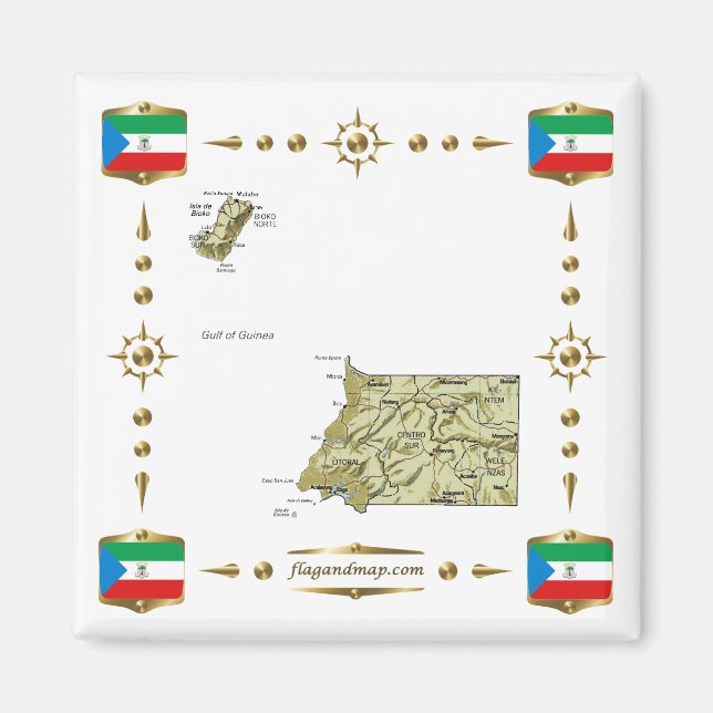 Imã Mapa da Guiné Equatorial + Ímã de Bandeiras (Frente)