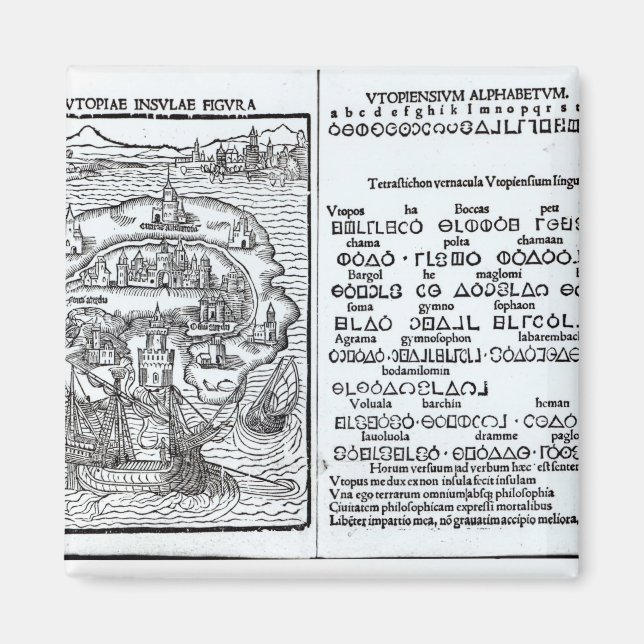 Imã Mapa da Ilha da Utopia e do seu Alfabeto (Frente)