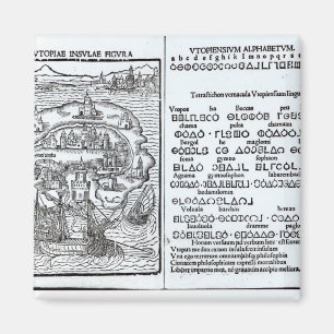Imã Mapa da ilha de Utopia e de seu alfabeto