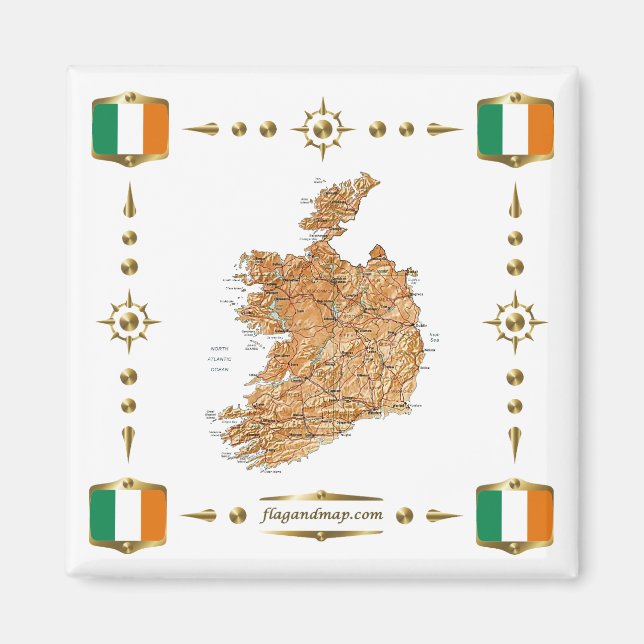 Imã Mapa da Irlanda + Íman sinalizador (Frente)