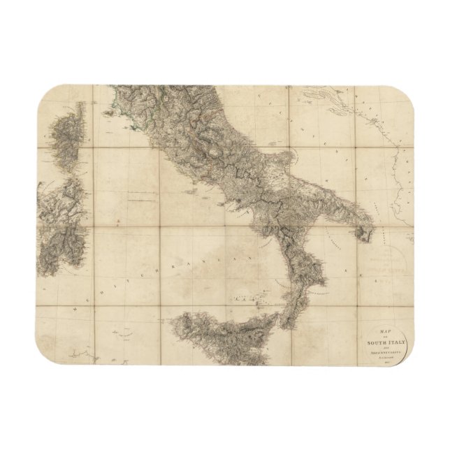 Ímã Mapa da Itália do Sul e Costa Adjacente (Horizontal)