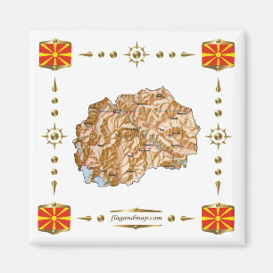 Imã Mapa da Macedônia do Norte + ímã dos pavilhões