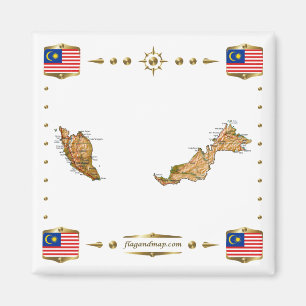 Imã Mapa da Malásia + ímã de sinalizadores