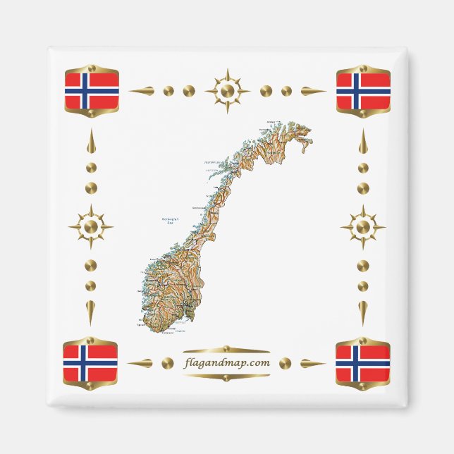 Imã Mapa da Noruega + ímã dos sinalizadores (Frente)