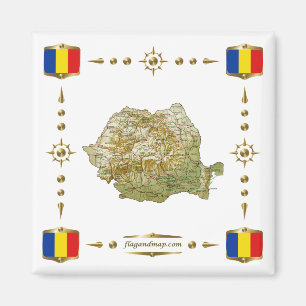 Imã Mapa da Romênia + ímã dos sinalizadores