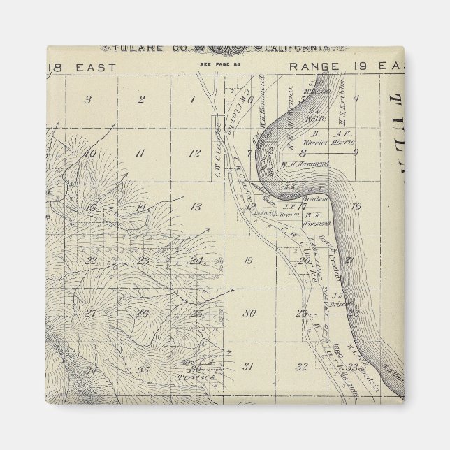 Imã Mapa da Seção do Condado de Tulare T223S R1819E (Frente)