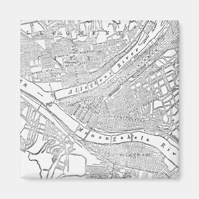 Imã Mapa da Vintage de Pittsburgh (1885) (Frente)