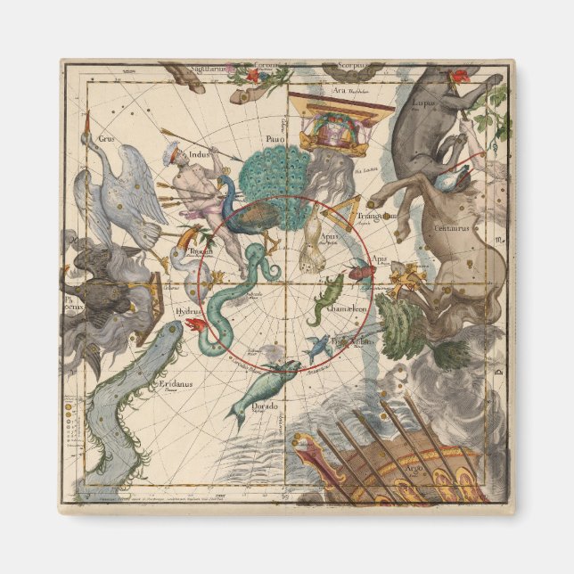 Imã Mapa da Vintagem do Polo Sul (Frente)