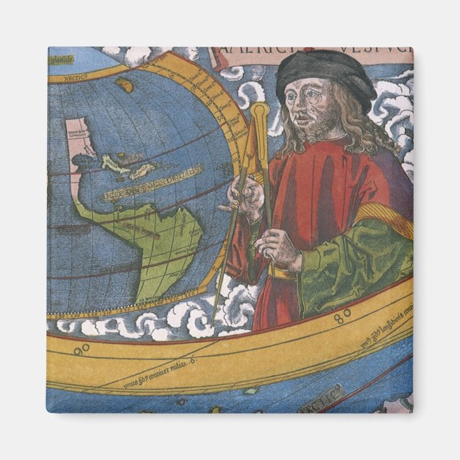 Imã Mapa das Américas com o explorador Amerigo Vespucc (Frente)