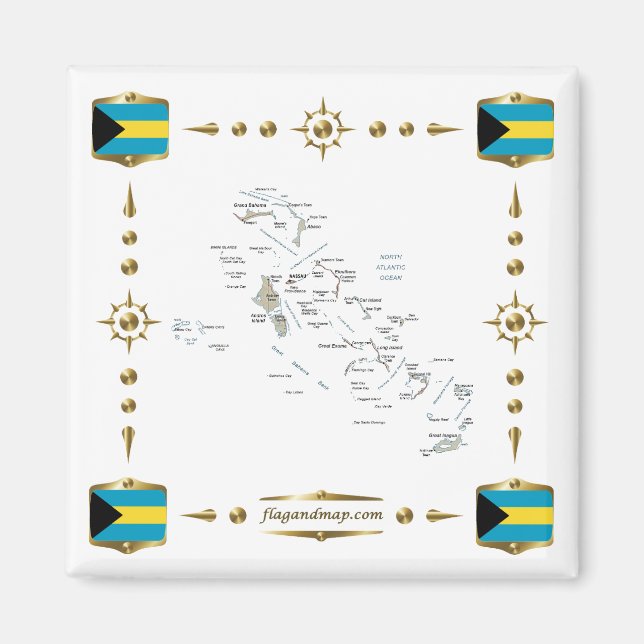 Imã Mapa das Bahamas + Ímã dos Flagres (Frente)