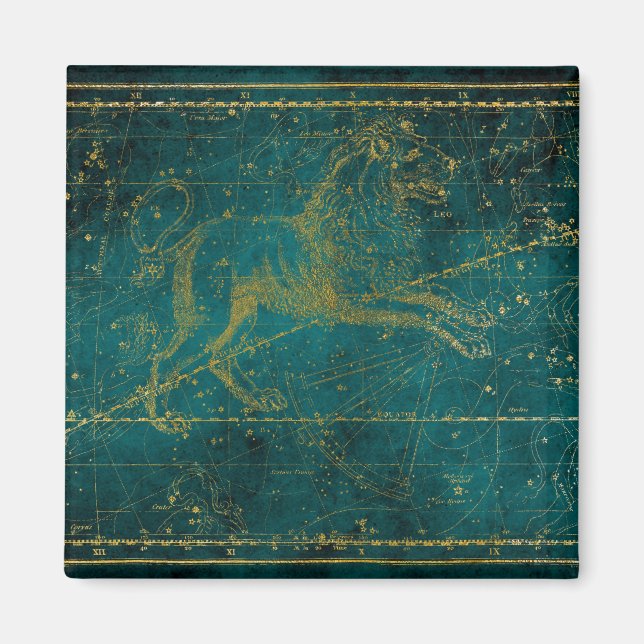 Imã Mapa das estrelas do leão verde e Dourado ilustrad (Frente)
