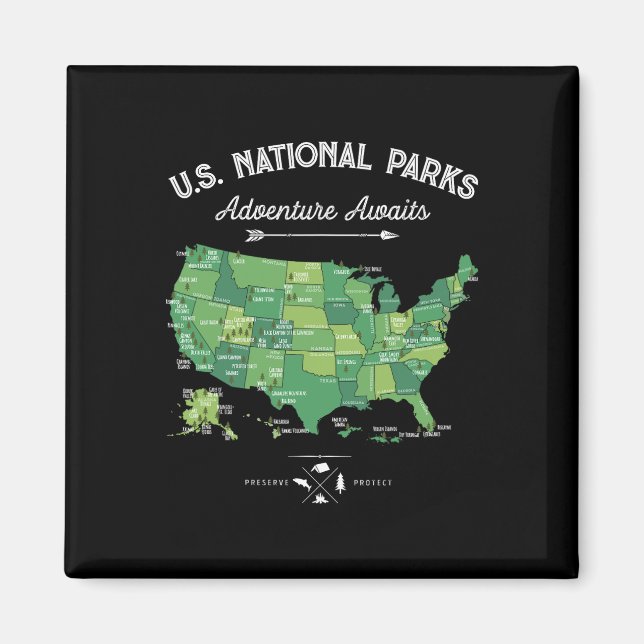Imã Mapa de 63 Parques Nacionais Us Parque Retro Vinta (Frente)
