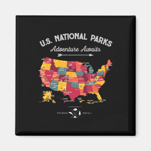 Imã Mapa de 63 Parques Nacionais Us Parque Retro Vinta