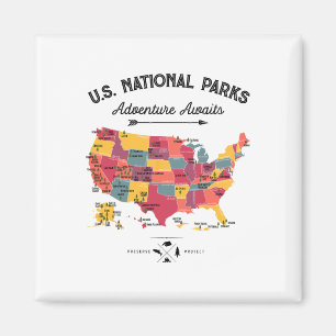 Imã Mapa de 63 Parques Nacionais Us Parque Retro Vinta