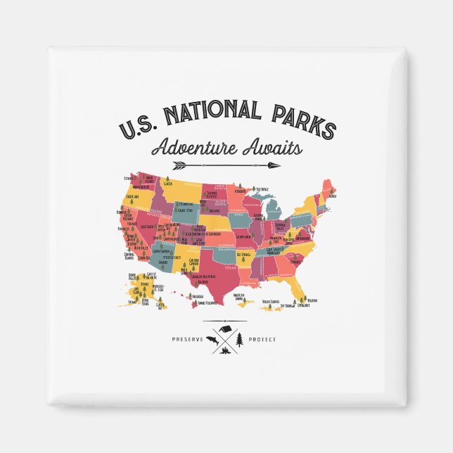 Imã Mapa de 63 Parques Nacionais Us Parque Retro Vinta (Frente)