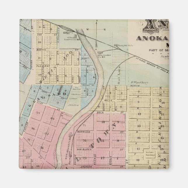 Imã Mapa de Anoka, Condado de Anoka, Minnesota (Frente)