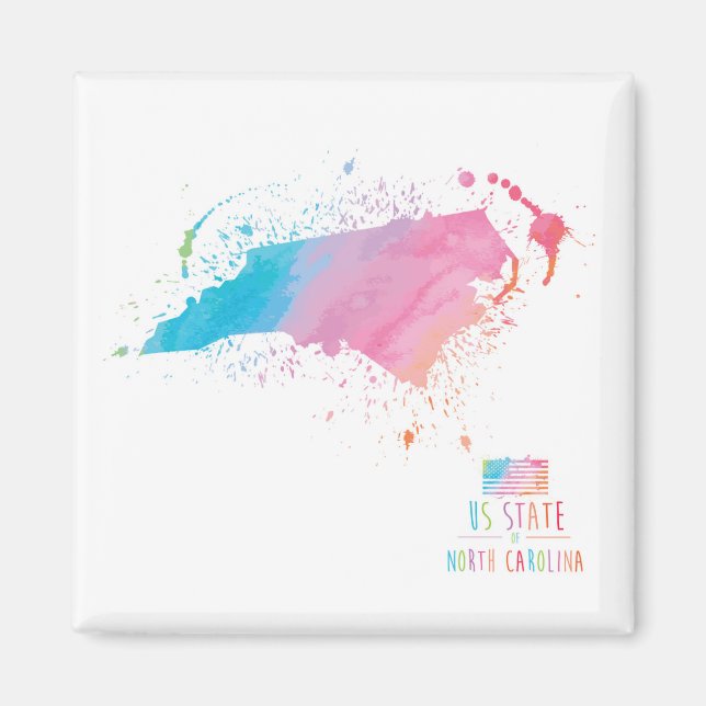 Imã Mapa de Aquarela | Carolina do Norte (Frente)