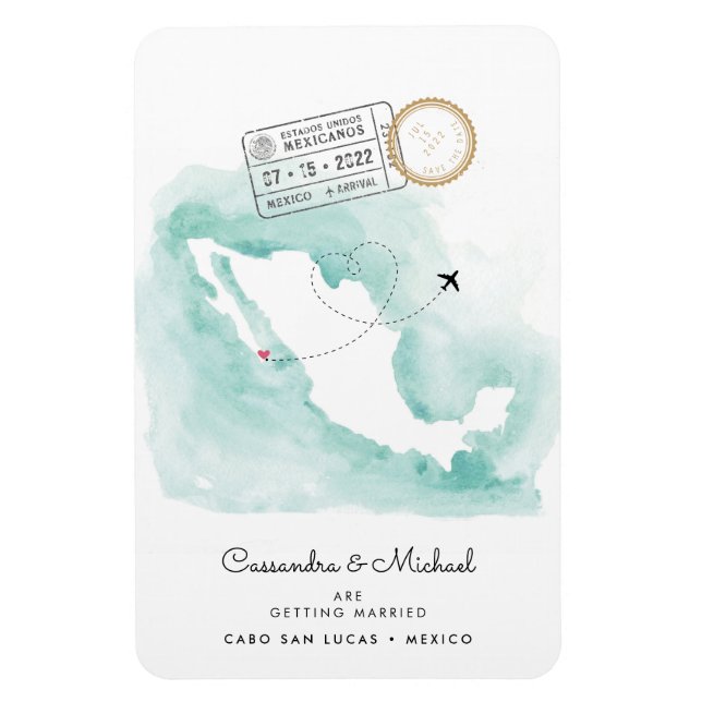 Ímã Mapa de Aquarela do México | Cabo | Casamento de D (Vertical)