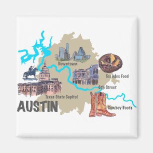 Imã Mapa de Austin Texas