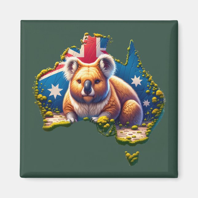 Imã Mapa de bandeira do Urso Koala, na Austrália (Frente)
