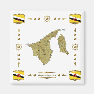 Imã Mapa de Brunei + Ímã de Bandeiras