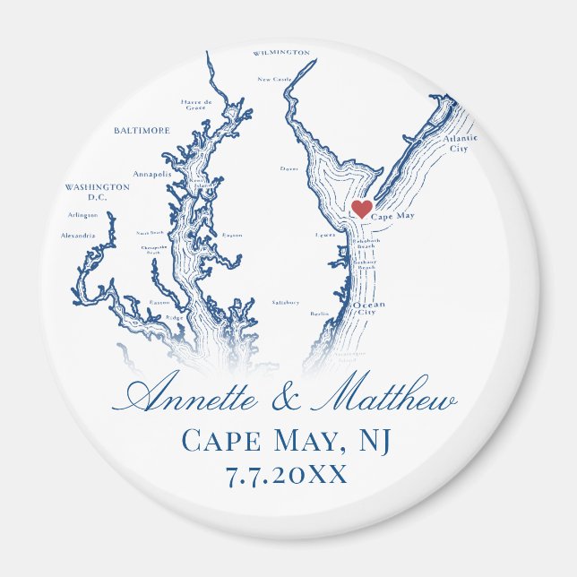 Imã Mapa de Cape May NJ Favor de Casamento Lembrança (Frente)