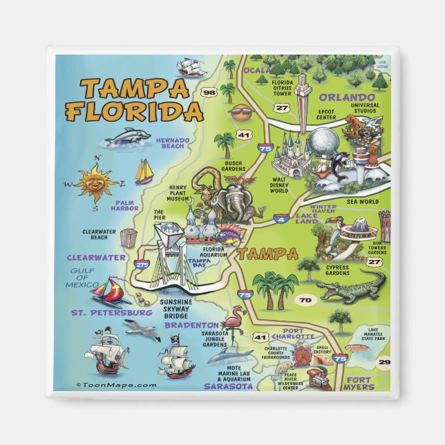 Imã Mapa de Cartões Tampa Florida (Frente)