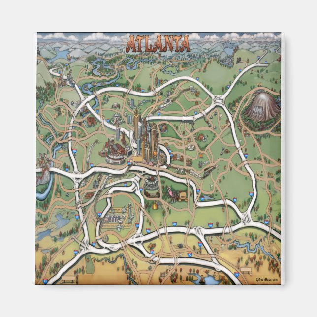 Imã Mapa de Cartoons da Atlanta Georgia (Frente)