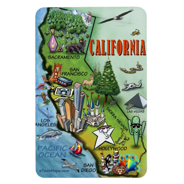 Ímã Mapa de Cartoons da Califórnia (Vertical)
