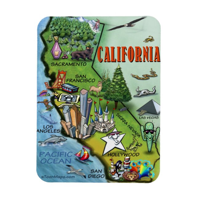 Ímã Mapa de Cartoons da Califórnia (Vertical)