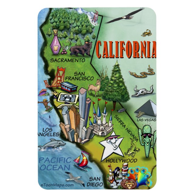 Ímã Mapa de Cartoons da Califórnia (Vertical)