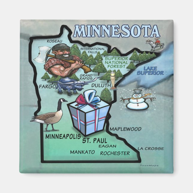 Imã Mapa de Cartoons de Minnesota (Frente)