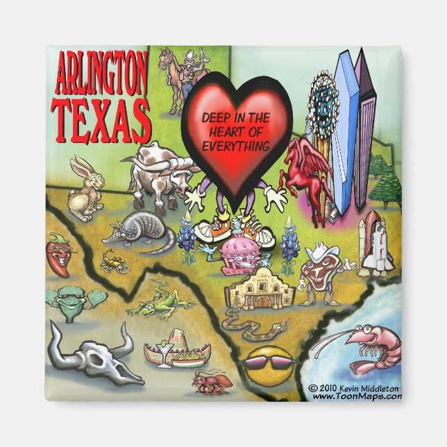 Imã Mapa de Cartoons do Texas Arlington (Frente)