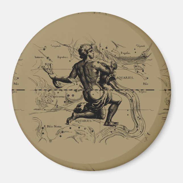 Imã Mapa de Constelação de Aquário Hevelius 1690 em Ta (Frente)