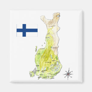 Imã Mapa de cor tirado mão de Finlandia