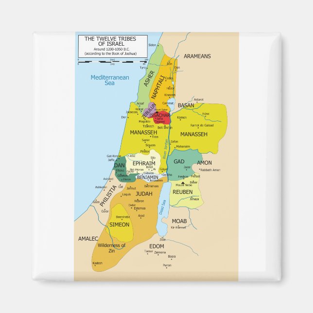 Imã Mapa de doze tribos de Israel entre 1200 e 1050 (Frente)