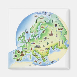 Imã Mapa de Europa com ilustrações de famoso