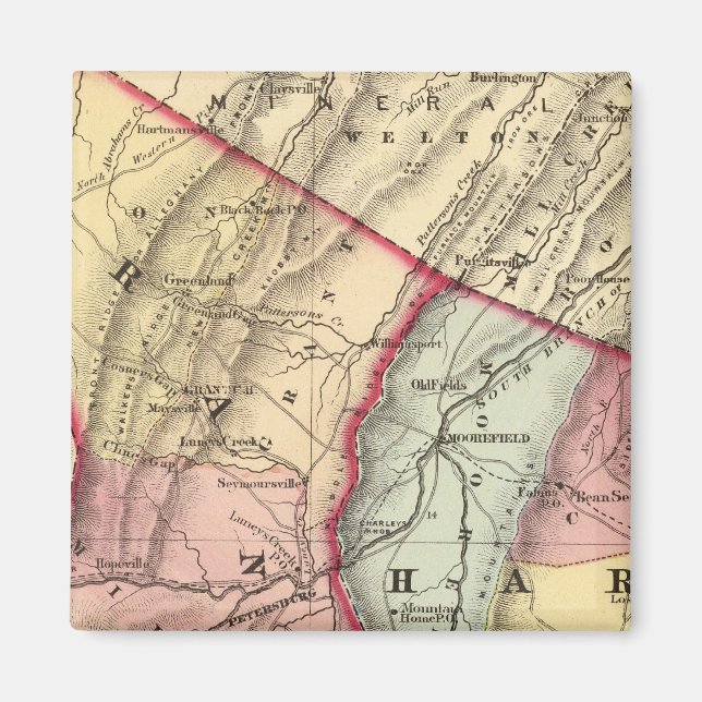 Imã Mapa de Grant, condados Hardy (Frente)