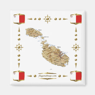 Imã Mapa de Malta + Bandeiras Magnet