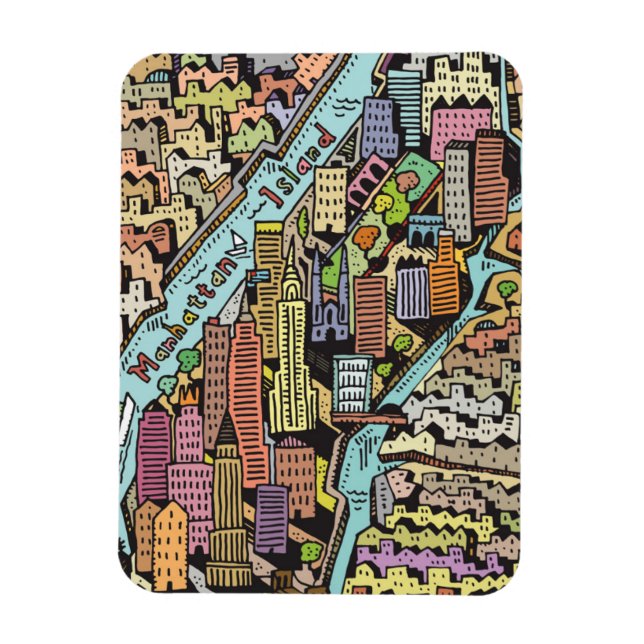 Ímã Mapa de mão desenhada do Nova Iorque (Vertical)