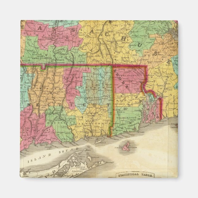 Imã Mapa de Massachusetts Connecticut and Rhode Island (Frente)