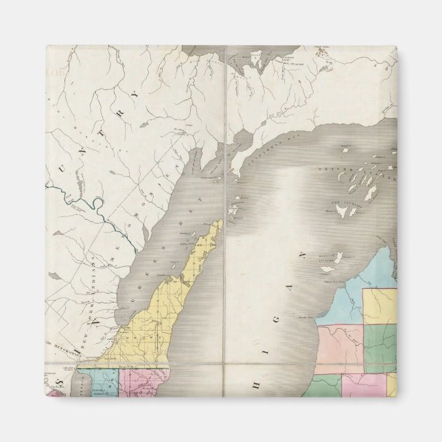 Imã Mapa de Michigan e Parte do Território de Wisconsi (Frente)