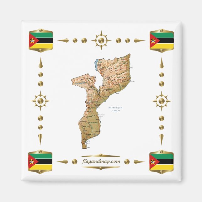 Imã Mapa de Moçambique + Sinalizadores (Frente)