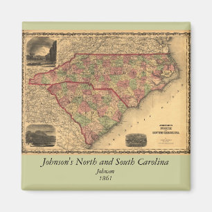 Imã Mapa de North Carolina 1861 e de South Carolina