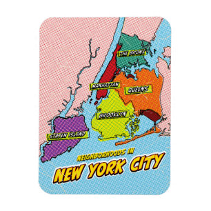 Ímã Mapa de Nova Iorque ilustrado com pop Art