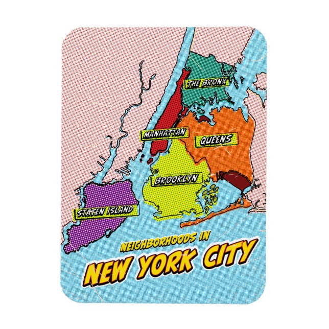 Ímã Mapa de Nova Iorque ilustrado com pop Art (Vertical)