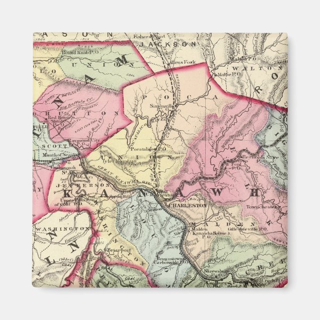 Imã Mapa de Putnam, Kanawha, Condados Boone (Frente)