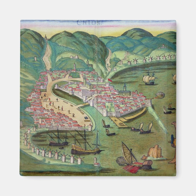 Imã Mapa de Quios, de "Civitates Orbis Terrarum" por G (Frente)