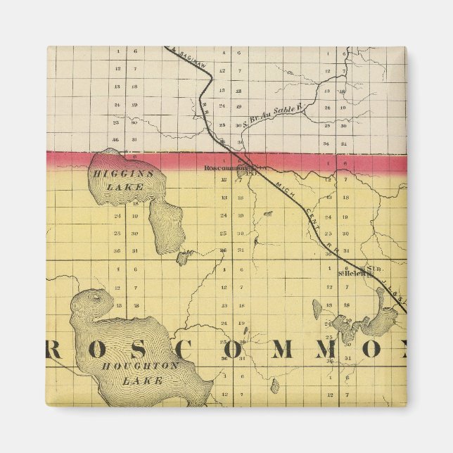 Imã Mapa de Roscommon County, Michigan (Frente)